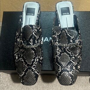 Dolce Vita Black & Cream Snake-Print Chain Mules